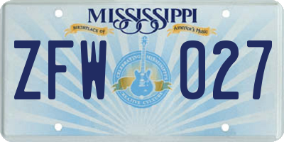 MS license plate ZFW027