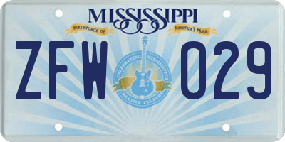 MS license plate ZFW029