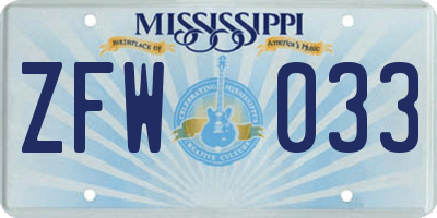 MS license plate ZFW033