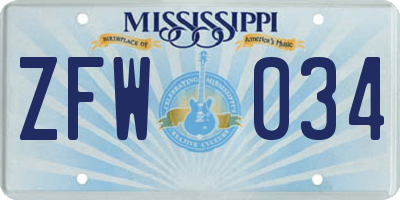MS license plate ZFW034