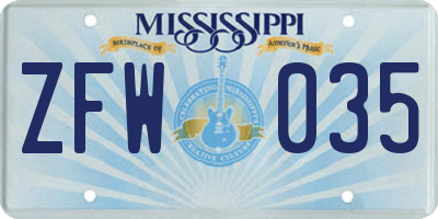 MS license plate ZFW035