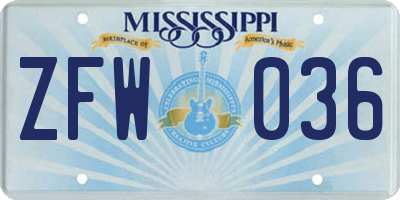 MS license plate ZFW036
