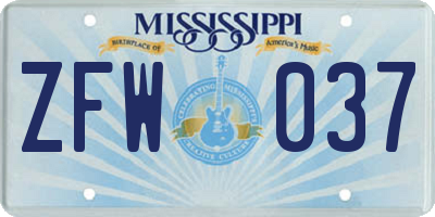 MS license plate ZFW037