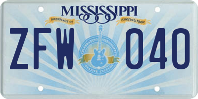 MS license plate ZFW040