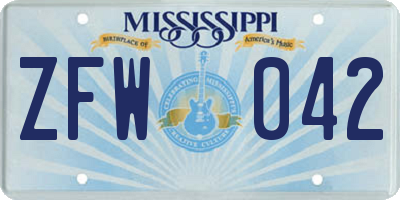 MS license plate ZFW042