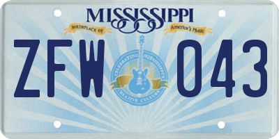 MS license plate ZFW043