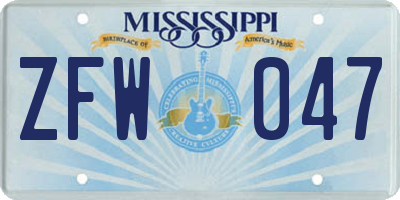 MS license plate ZFW047