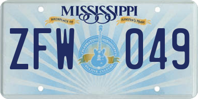 MS license plate ZFW049
