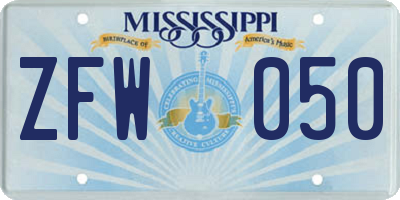 MS license plate ZFW050