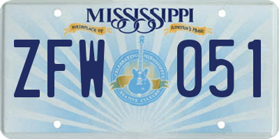 MS license plate ZFW051