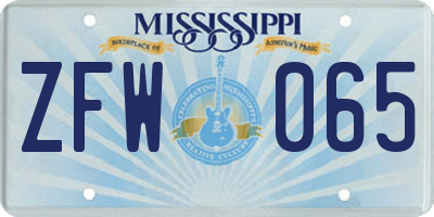 MS license plate ZFW065
