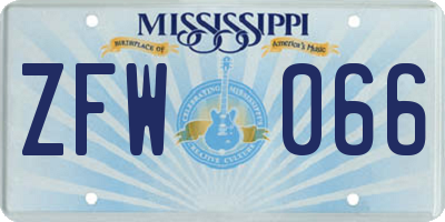 MS license plate ZFW066