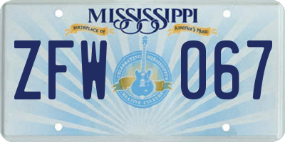 MS license plate ZFW067