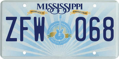 MS license plate ZFW068