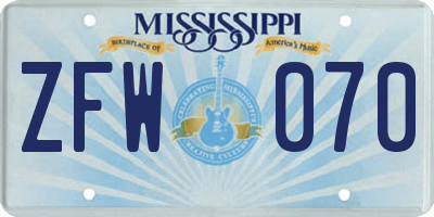 MS license plate ZFW070