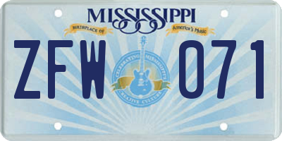 MS license plate ZFW071