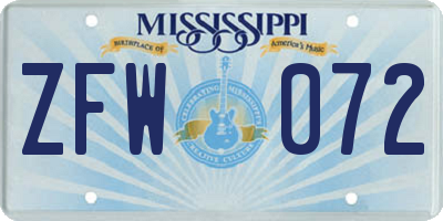 MS license plate ZFW072