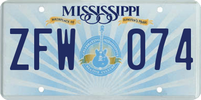 MS license plate ZFW074