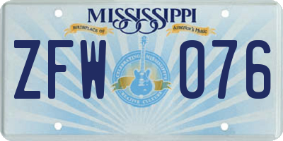 MS license plate ZFW076