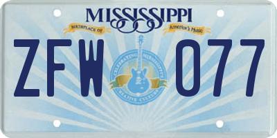 MS license plate ZFW077