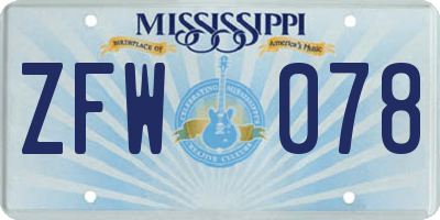 MS license plate ZFW078