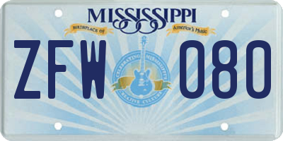 MS license plate ZFW080