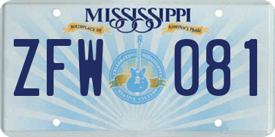 MS license plate ZFW081