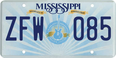 MS license plate ZFW085