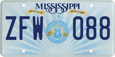 MS license plate ZFW088