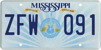MS license plate ZFW091