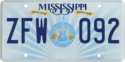 MS license plate ZFW092
