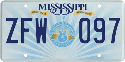 MS license plate ZFW097