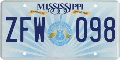MS license plate ZFW098