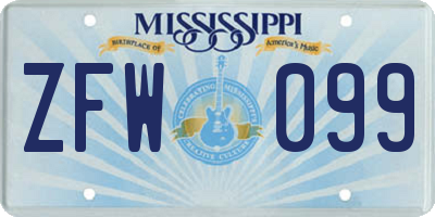 MS license plate ZFW099
