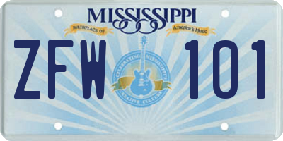 MS license plate ZFW101