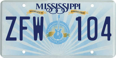 MS license plate ZFW104