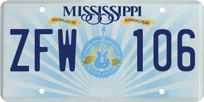 MS license plate ZFW106