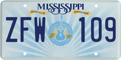 MS license plate ZFW109