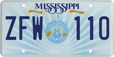MS license plate ZFW110