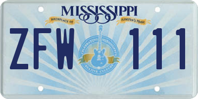 MS license plate ZFW111