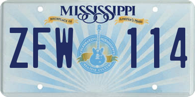 MS license plate ZFW114