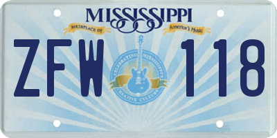 MS license plate ZFW118