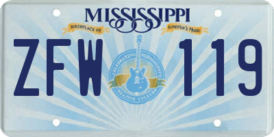 MS license plate ZFW119
