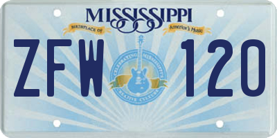 MS license plate ZFW120