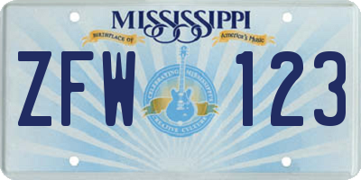 MS license plate ZFW123