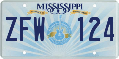 MS license plate ZFW124