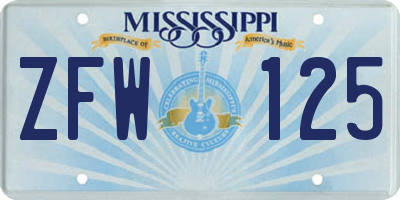 MS license plate ZFW125