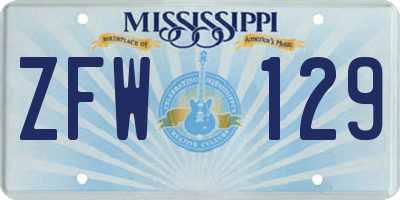 MS license plate ZFW129