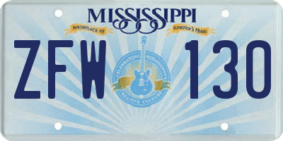 MS license plate ZFW130