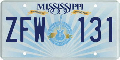 MS license plate ZFW131